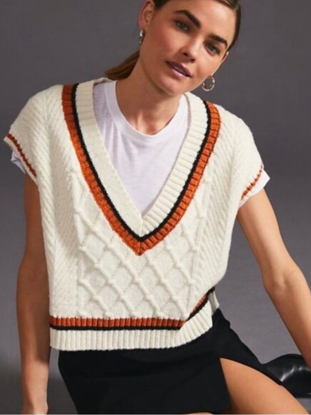 Anthropologie Maeve Willa Cable Knit Vest Sweater Top Size Small